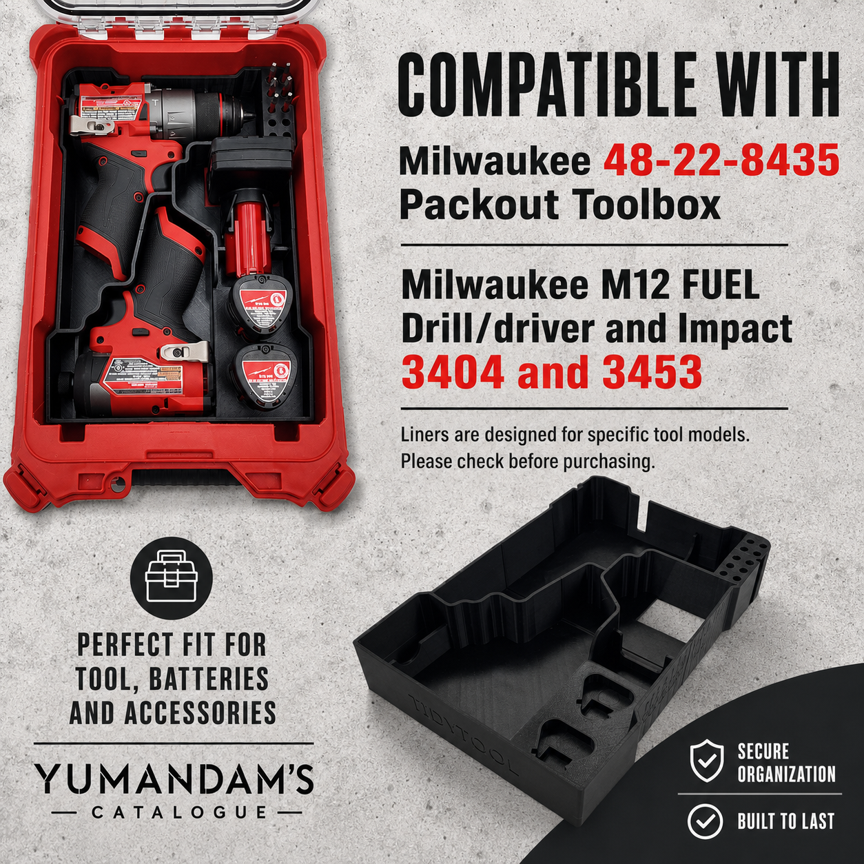 Milwaukee M12 Fuel Drill Driver Organiser | Compact Packout Insert