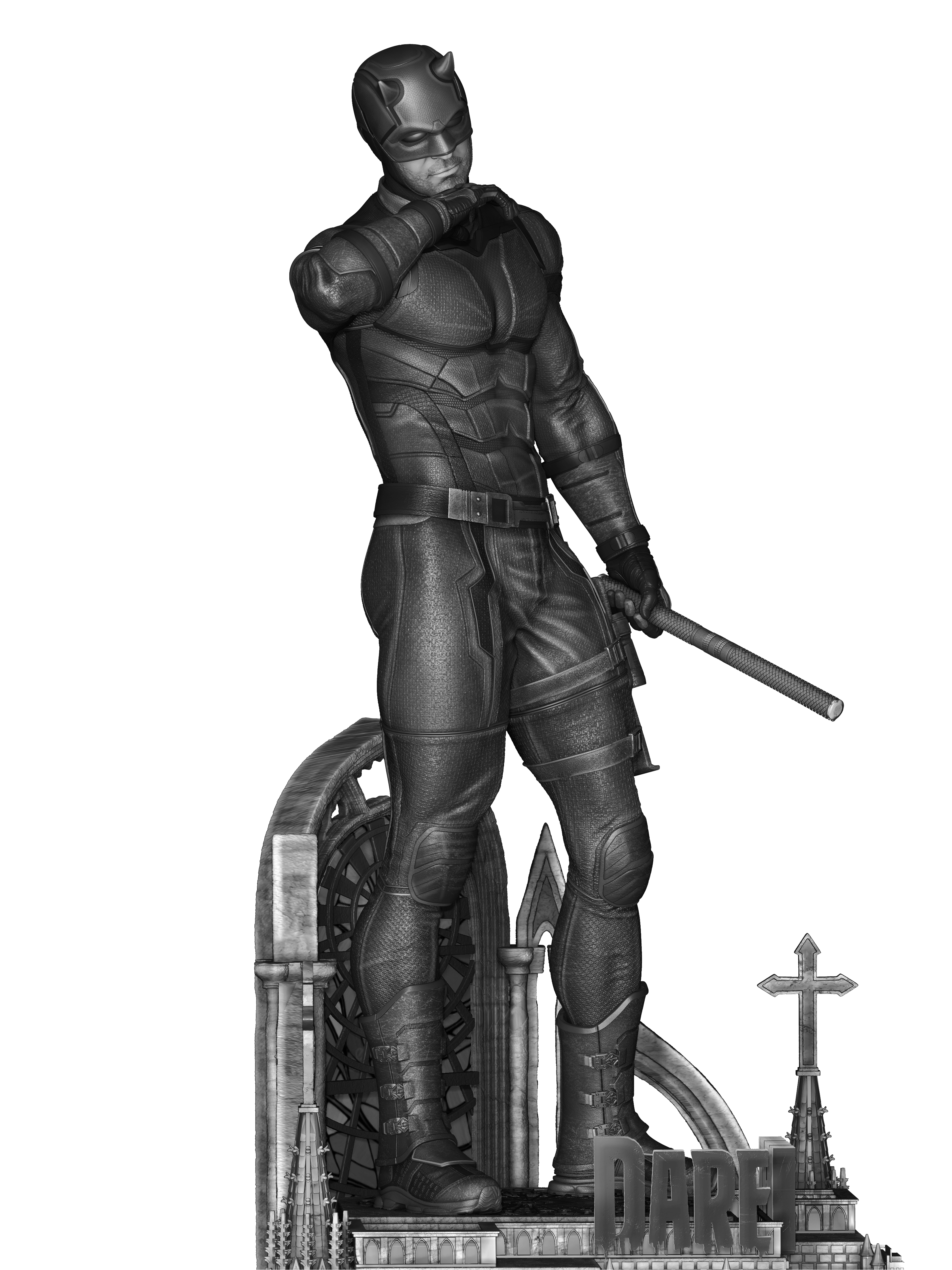 Red Masked Vigilante-Inspired 3D Printed Display Statue