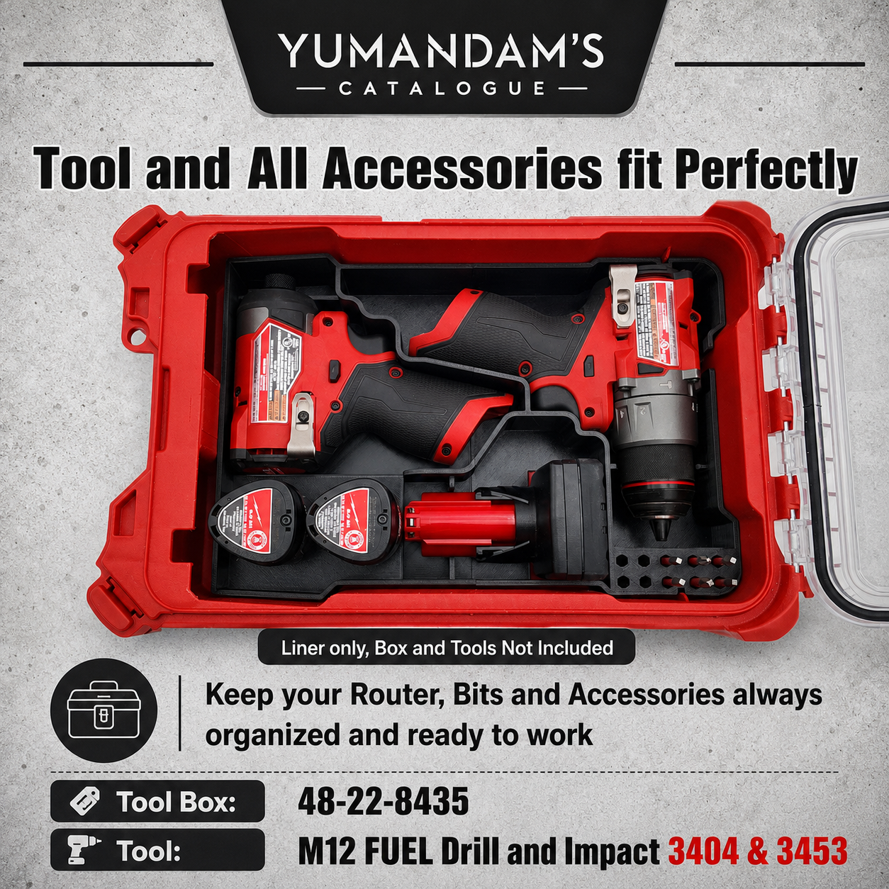 Milwaukee M12 Fuel Drill Driver Organiser | Compact Packout Insert
