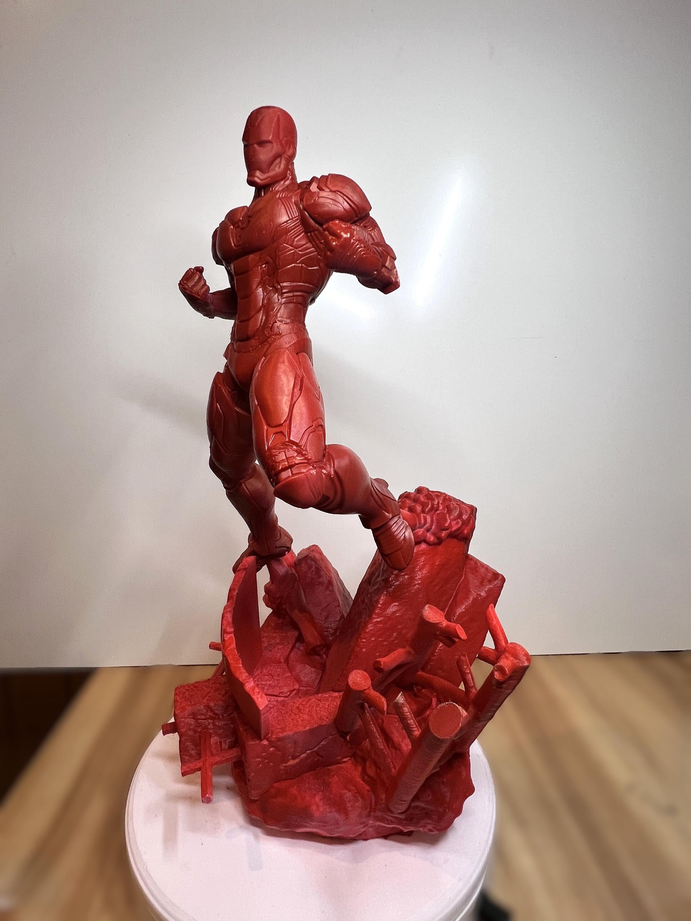Iron Man Inspired Statue Marvel Diorama | 380mm Avengers Collectible | Tony Stark Unpainted Comic Book Sculpture