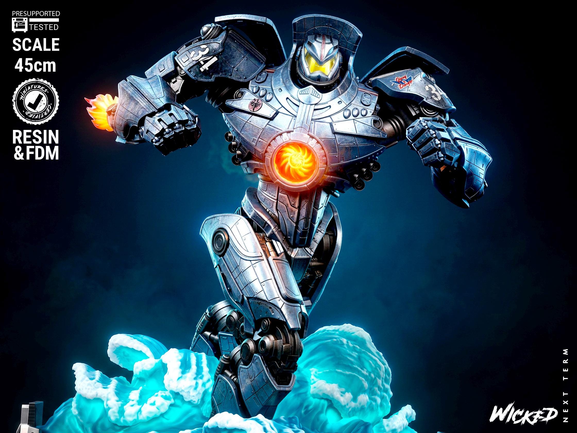 Gipsy Danger Mecha Robot Sculpture | Unpainted 3D Printed Fan Art Model (45cm Scale)