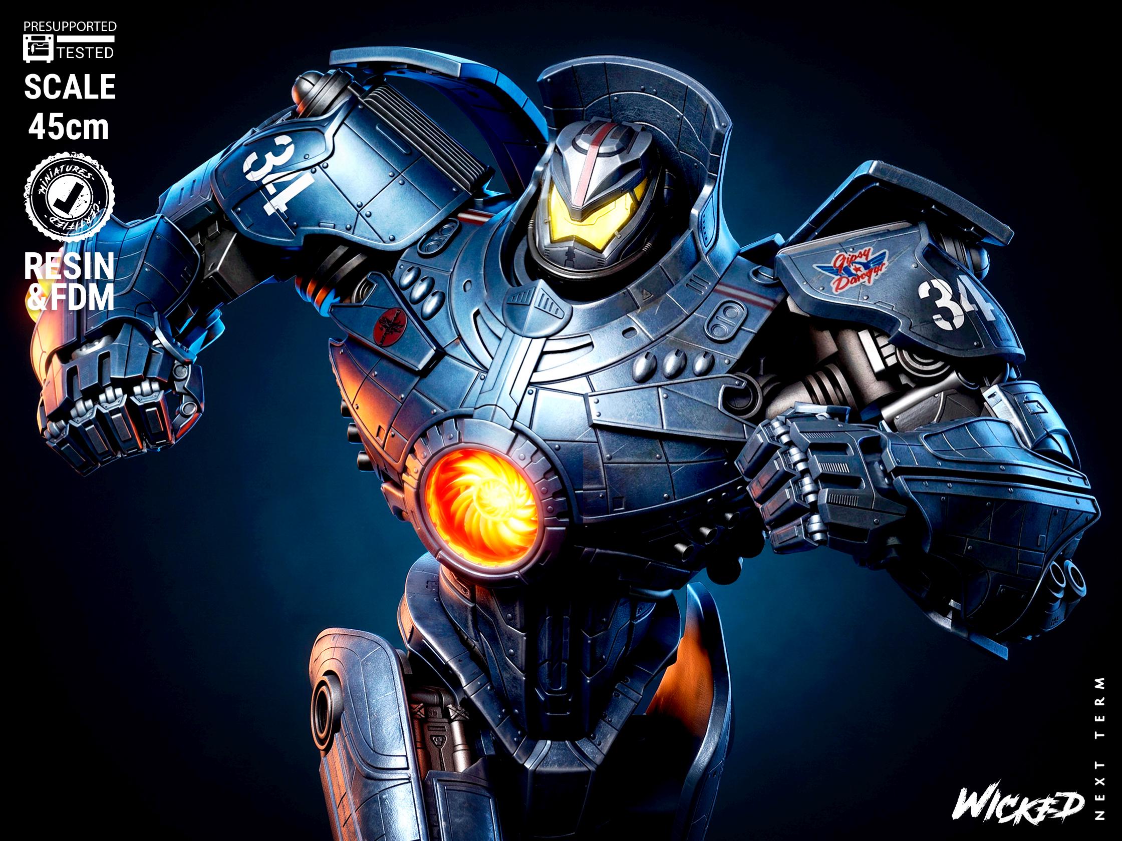Gipsy Danger Mecha Robot Sculpture | Unpainted 3D Printed Fan Art Model (45cm Scale)