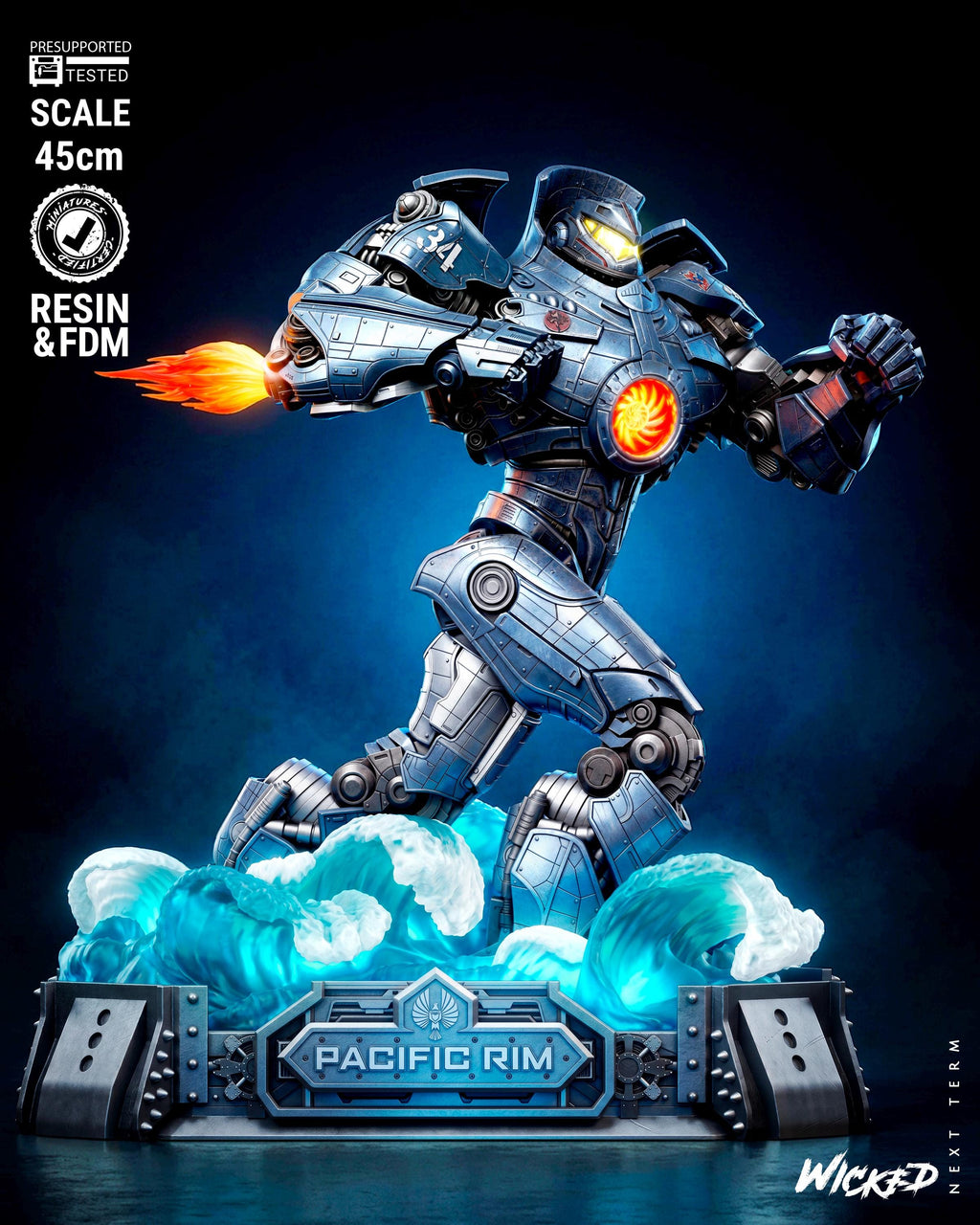 Gipsy Danger Mecha Robot Sculpture | Unpainted 3D Printed Fan Art Model (45cm Scale)