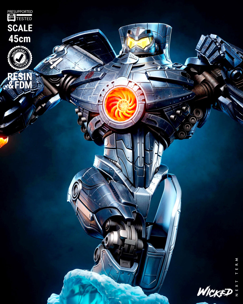Gipsy Danger Mecha Robot Sculpture | Unpainted 3D Printed Fan Art Model (45cm Scale)