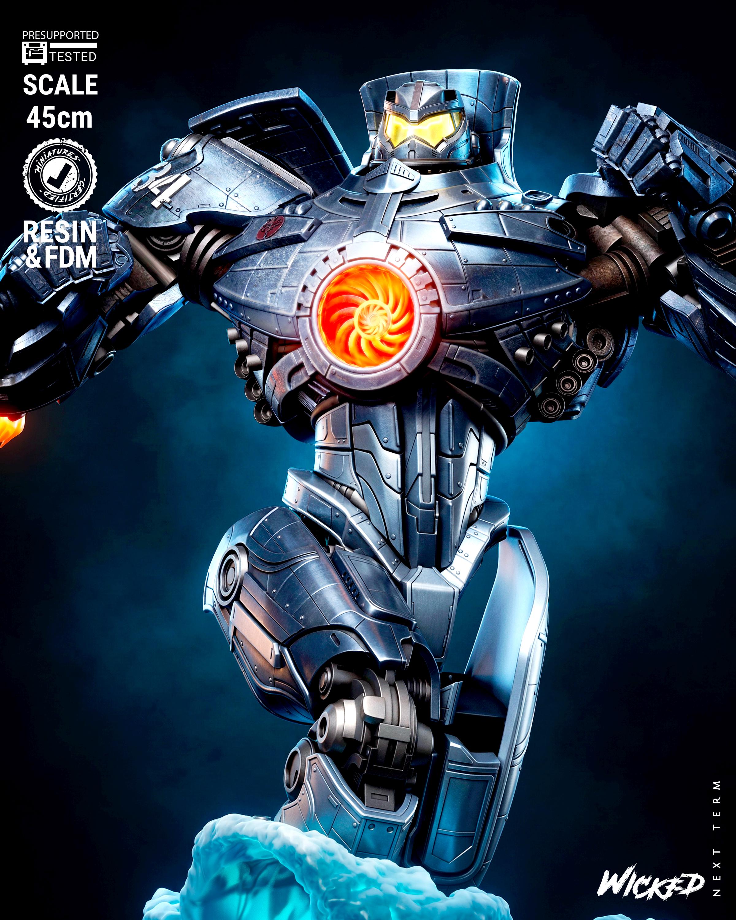 Gipsy Danger Mecha Robot Sculpture | Unpainted 3D Printed Fan Art Model (45cm Scale)